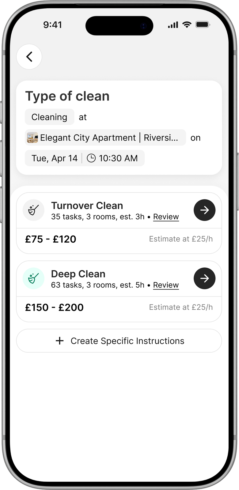 Hububb mobile cleaning dispatch view